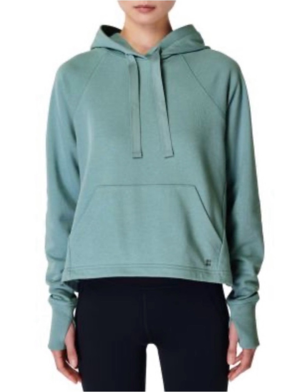 Sweaty Betty Cropped Sage Green Hooded Revive Sweatshirt